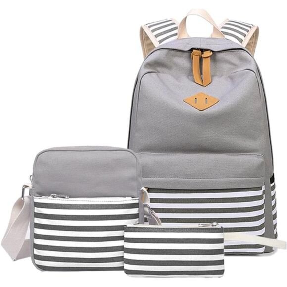 Causal Canvas Stripe Backpack Cute Teen Backpacks For Girls School Bag main image 6